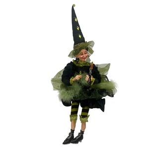 2008 Halloween Witch Poseable Shelf Sitter Doll Green Black Hocus Pocus